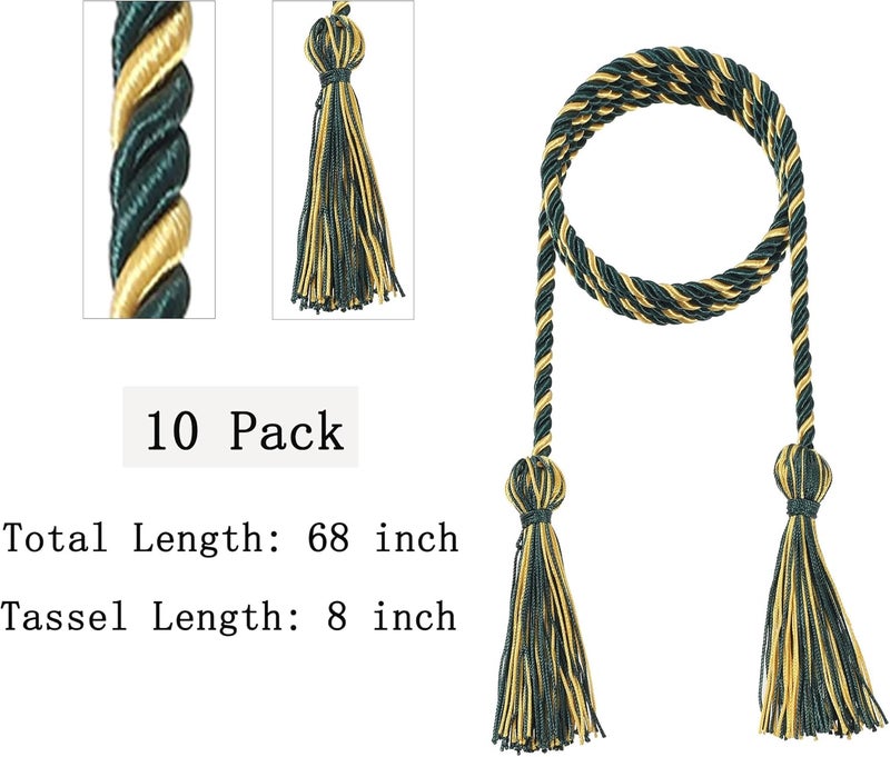 D DODOU 10 Pieces Graduation Cords Polyester Graduation Honor Braided Cords with Sewing Tassels for Bachelor, Master, Doctor 68" Long (Forest Green Gold) - Image 3